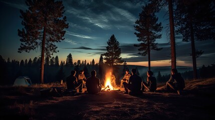 Camping in the pine forest Summer evening in the background sky with Milky Way stars. - obrazy, fototapety, plakaty