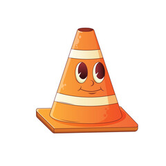 Orange Traffic Cone Playful Retro Sticker