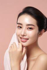 Obraz na płótnie Canvas Portrait of beauty Asian female with perfect healthy glow skin facial