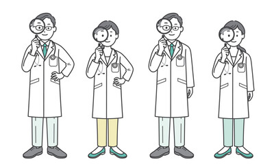 虫眼鏡を持つ医師男女