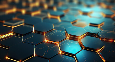 Dark hexagonal background with light from behind it, data connecting concept