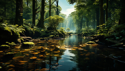 Tranquil scene nature beauty in a tropical rainforest generated by AI