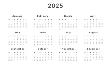 2024 Annual Calendar template. Vector layout of a wall or desk simple calendar with week start sunday.