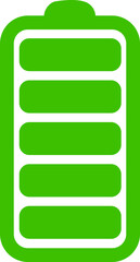 vertical battery level indicator in percentage. Battery indicator symbol. green full Battery level icon isolated on transparent background.