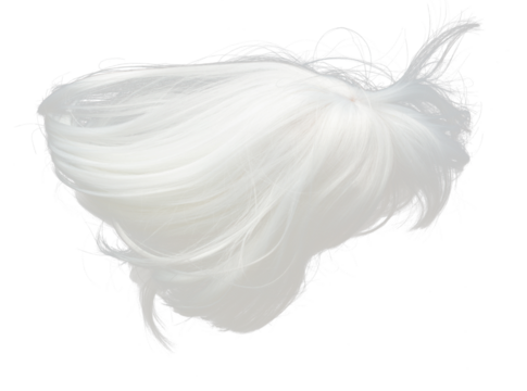 Short straight Wig hair style fly fall explosion. White woman wig wave hair float in mid air. Straight white curl wig hair wind blow cloud throw. Black background isolated high speed freeze motion
