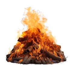 Pile of wood burning, no background