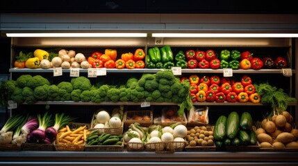 fresh vegetables and fruits in a supermarket generative ai
