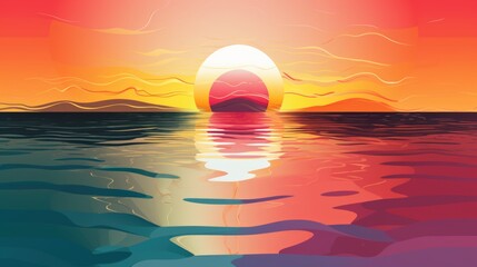 illustration of sun reflected in the water of an ocean, multicolored, generative ai