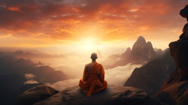 Premium AI Image  Little buddha meditating in the sunset Ia