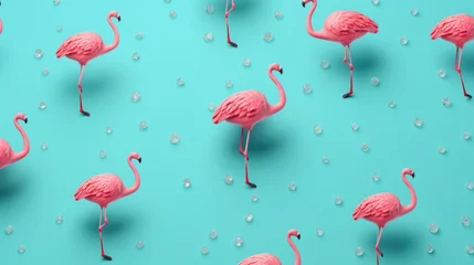 Fototapete Flamingo flamingos on blue background generative ai