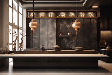 Luxury interior Kitchen room with oriental theme