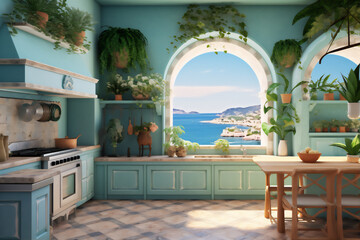 Luxury Mediterranean interior Kitchen room with theme