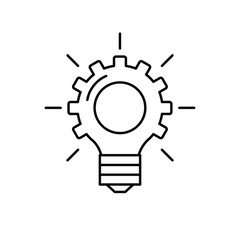 Innovation icon. Light bulb and cog inside. Modern sign, linear pictogram, outline symbol, simple thin line icon. Vector illustration.