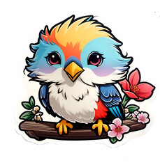 Playful Cute Little Bird with Flowers Vector Illustration Cartoon Transparent Kids Stickers