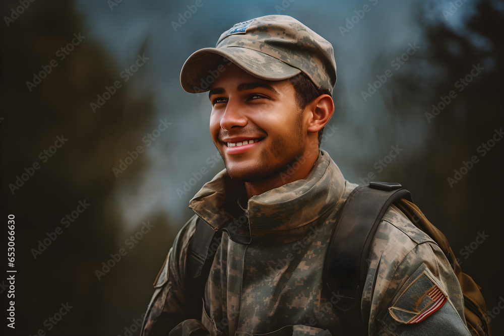 Wall mural  happy young soldier returning home from the army 