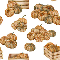 Watercolor Pumpkin Harvest Seamless Pattern