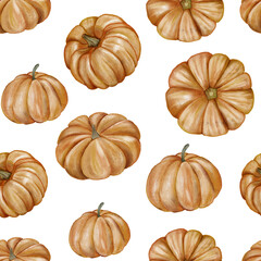 Watercolor Pumpkin Harvest Seamless Pattern