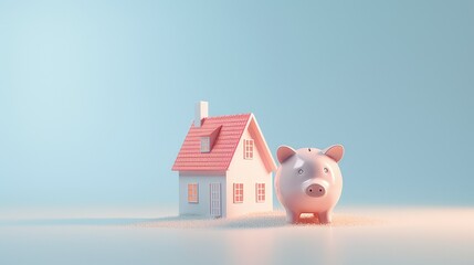 Small piggy bank with a model house as a representation for saving for a home. generative AI