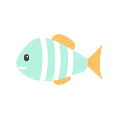 Hand drawn Fish on white background. Sea animal. Ocean vibes. Element of sea life in doodle cartoon. Vector illustration