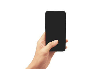 Hand holding smartphone device and touching screen