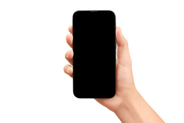 Hand holding smartphone device and touching screen