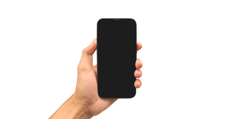 Hand holding smartphone device and touching screen