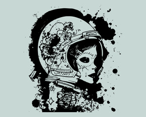 abstract representation of a Sugar Skull girl with Crown T-shirt Art