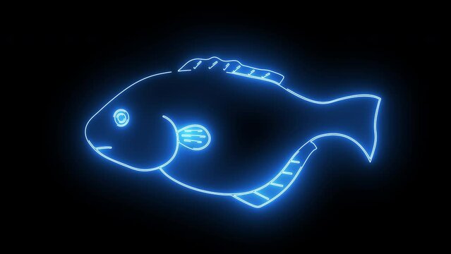 animated fish logo with glowing neon lines