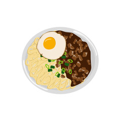 Jjangmyeon with fried egg illustration (jajangmyeon)