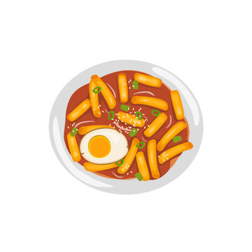 Toppoki with boiled egg illustration (korean rice cake)