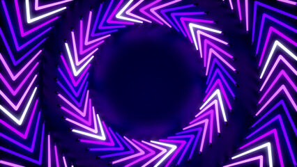 Circle shape made neon light arrows with copy space.