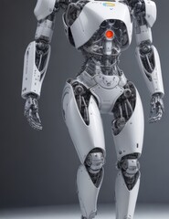 Robot on a gray background. 3d rendering. Humanoid robot