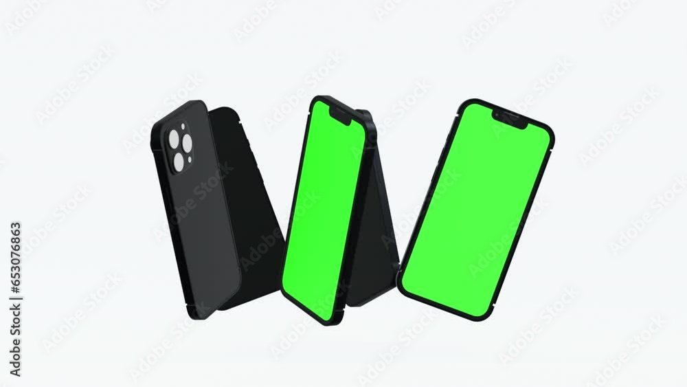 Wall mural mobile phone move and show empty green screen, application or website present, 3d rendering 4k