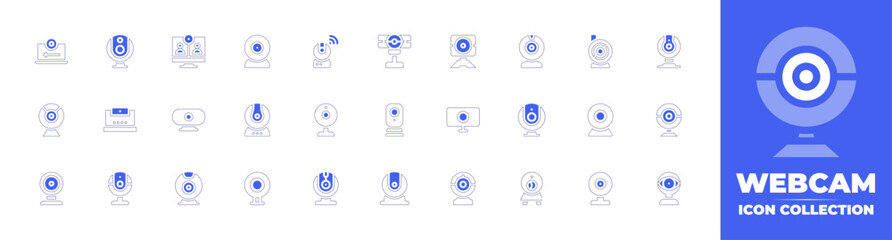 Webcam icon collection. Duotone style line stroke and bold. Vector illustration. Containing webcam, web camera, webcams, observe, cam, video call, and more.