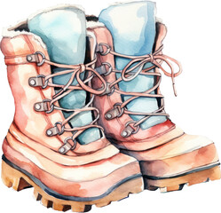 Winter Christmas boots watercolor. Generative AI