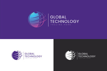 Modern Global Internet Service Provider Technology Network and Connection Logo Brand Identity