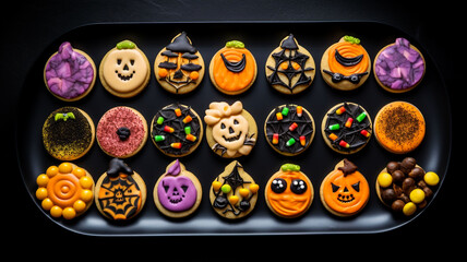 Halloween cookies on a black stone table