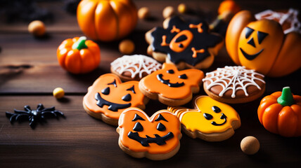 Halloween cookies on a black stone table
