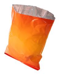Empty Foil and plastic snack bags mockup isolated on white background, Yellow pillow packages for...