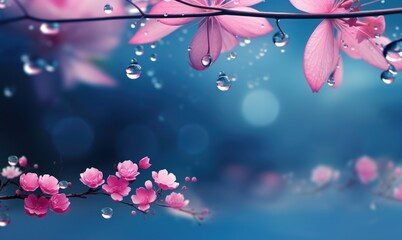 Fototapeta na wymiar Pink lotus flowers on a branch with droplets. AI Generation 