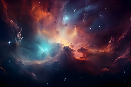 Fototapeta Colorful space galaxy cloud nebula. Stary night cosmos. Universe science astronomy. Supernova background wallpaper. generative ai