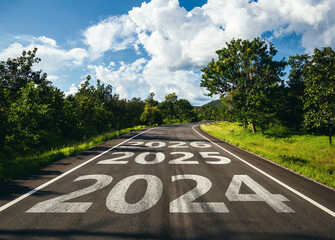 New year 2024 to 2026 written on the road in the middle of asphalt road, Planing of new year...