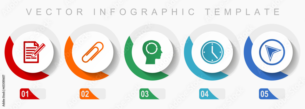Fototapete education icon set, miscellaneous icons such as register, attach, head, clock and navigation arrow, 