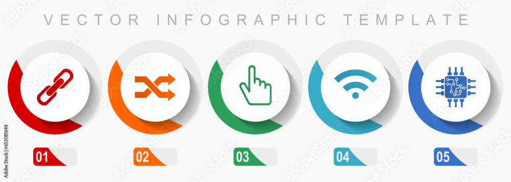 Poster Web and internet icon set, miscellaneous icons such as chain, arrows, finger, signal and chip, flat design vector infographic template, web buttons in 5 color options