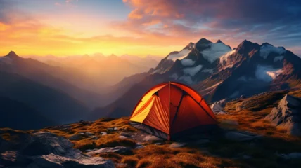 Fotobehang tent in the mountains © Nature creative