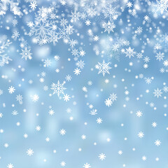Naklejka na ściany i meble Christmas, Snowy background with falling snow, snowflakes, snowdrift for winter and new year holidays. Vector