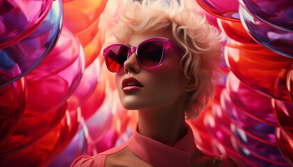 Young adult woman with blond hair wearing sunglasses and looking glamorous generated by AI