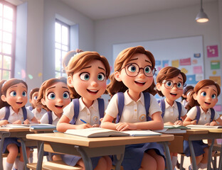 Animation of a group of students in class