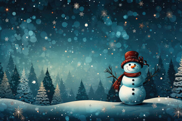 Christmas card illustration with snowman