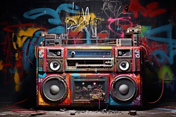 Retro old design ghetto blaster boombox radio. - obrazy, fototapety, plakaty